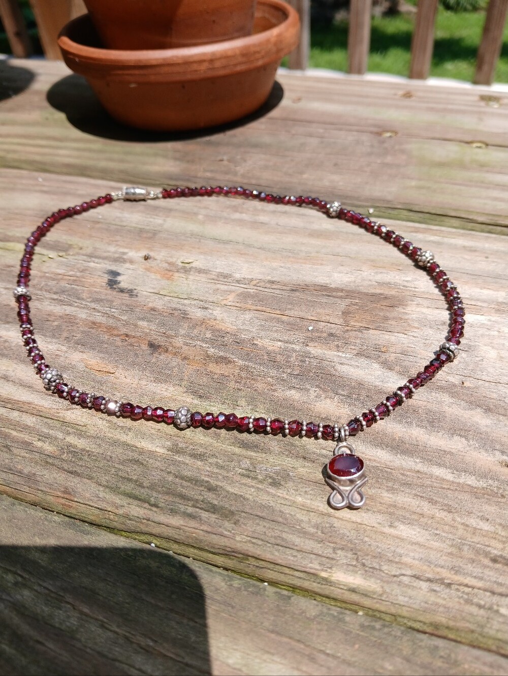 Garnet bead and Sterling necklace